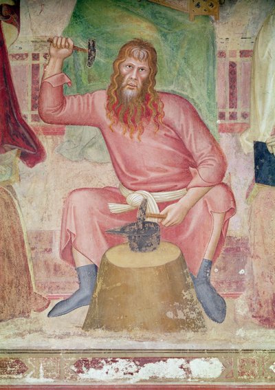 La Alegoría de la Iglesia Activa y Triunfante, detalle de una sección en la parte inferior derecha mostrando a Tubal-caín, c.1366-68 de Andrea di Bonaiuto